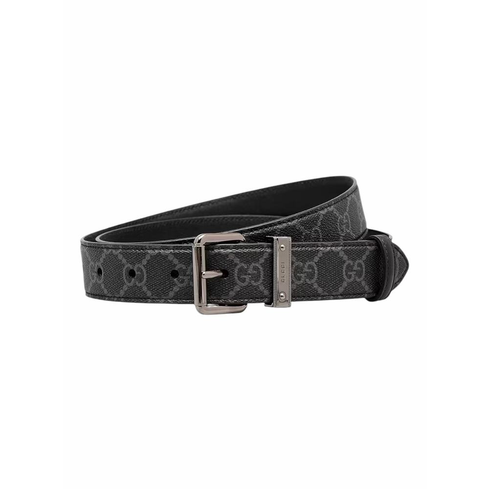 Gucci Gucci Square Buckle GG Emblem Belt Black Gray Men Size 105cm/42"